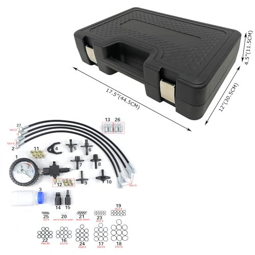 Automotive Common Rail Diesel High Pressure Tester Kit Fuel Pressure Gauge Tester Diesel Injector Tester Fuel Injection Pressure Detection Tool with Injector Pipe Blanks for Car 2000 Bar