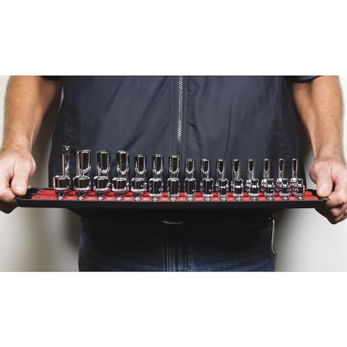 Ernst Manufacturing 18-Inch Socket Boss 2-Rail 1/2-Inch-Drive Socket Organizer with Twist Lock Secure Hold and Toolbox Drawer Tray, Red - Made in USA - color: Red, size: 1/2"