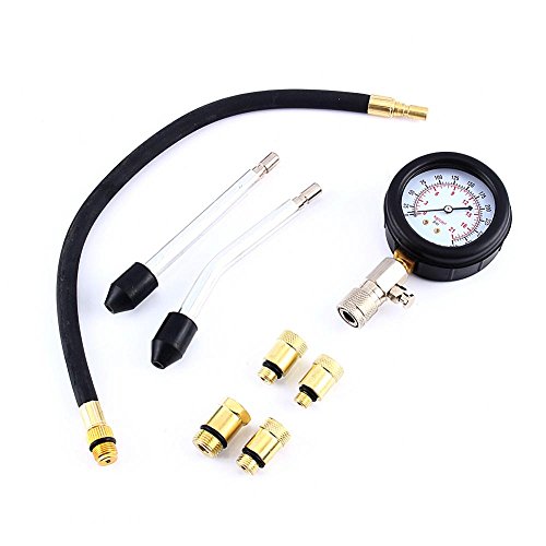 Engine Pressure Tester, Automotive Petrol Engine Compression Tester Test Gauge Kit Professional Pressure Gauges Car Motorcycle Garage Tools, with Carrying Case
