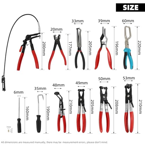 DPTOOL Hose Clamp Pliers Set 15pcs Hose Clamp Removal and Installation Tool Kit for Automotive Coolant Radiator Heater, Water Hose, fuel lines etc, with 2pcs Electrical Disconnect Pliers