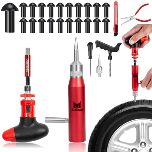 Richcat Tubeless Tire Puncture Repair Kit with Mushroom Plug, Repairs punctures and Flat Tires for Motorcycles, Cars, Trucks, ATVs and Tractors - size: 30pcs Mini Plug Kit