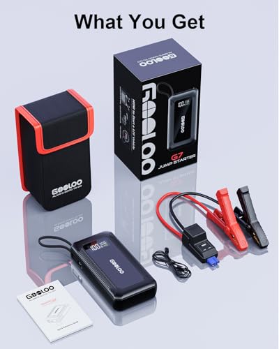 GOOLOO G7 3000A Jump Starter with Built-in Cable,Portable Jump Starter for 45W Fast Charging,12V SuperSafe Lithium Jump Box, Battery Booster Pack Up to 8.5L Gas or 6.0L Diesel Engine - color: black
