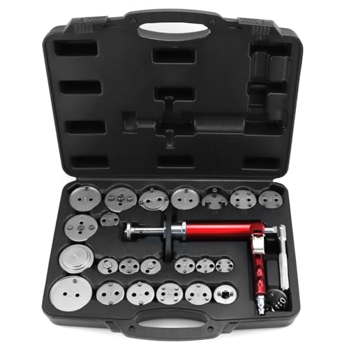 QWORK 24-Piece Pneumatic Brake Caliper Tool Set with Case – Compatible with American, European, Japanese Vehicles, Includes Rewind Tool, Adapters, Brake Caliper Wind Back Tool Professional Brake Tool