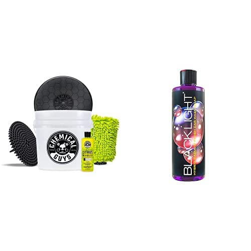 Chemical Guys CWS61916BK Car Wash Detailing Bucket, Mitt & Accessories Bundle (6 Items) Featuring Black Light Foaming Car Wash Soap, 16 oz - Works on Cars, Trucks, SUVs, RVs & More - size: 16 oz, style: SOAP + Kit