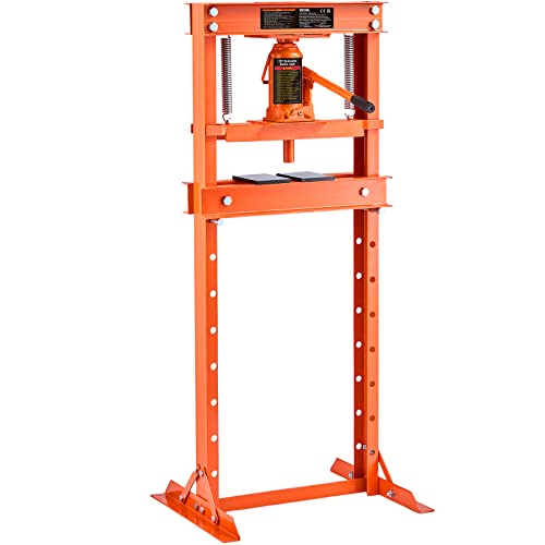 VEVOR Hydraulic Shop Press, 12 Ton/26000lbs, H-Frame, 4-Hold Adjustable Height, with Movable Plates, for Garage or Professional Users, Orange - size: 12T