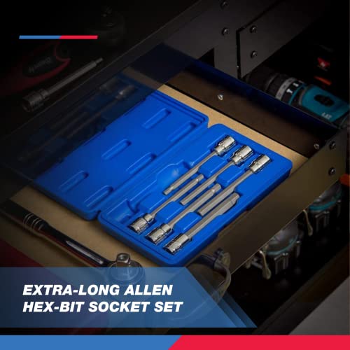Neiko 10076A 3/8-Inch Drive Extra Long Allen Hex Bit Socket Set, Metric, 3 mm - 10 mm | S2 and Cr-V Steel, 7-Piece Set - style: Metric