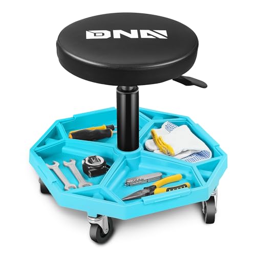 DNA Motoring Adjustable Height Pneumatic Garage Seat Rolling Mechanic Stool with Tool Tray Storage,300lbs Max Weight Capacity, Blue,TOOLS-00480 - color: Blue