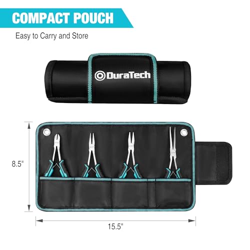 DURATECH 4PCS Long Reach Pliers Set with Pouch - Needle Nose, Diagonal, Linesman and Flat Nose, Mini Extra Long Pliers Set for Jewelry Making, Wire Bending and Object Gripping on Narrow Space - style: 4PCS