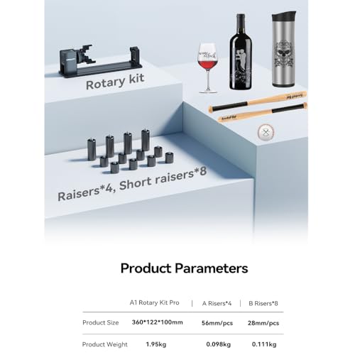 Falcon A1 Rotary Kit Pro Upgrade Package with 12 Risers,Jaw Chuck Rotary for Engraving Cylindrical Objects, Wine Glass, Baseball Bat, Ring for Ceality Falcon A1 Falcon A1 Pro(No Glasses Version) - size: A1 Rotary Roller-Pro