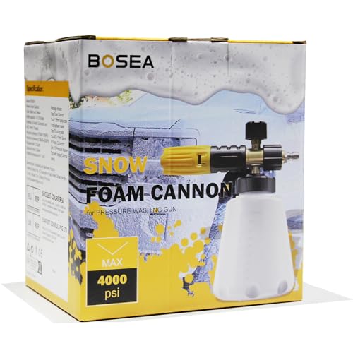 BOSEA Foam Cannon for Pressure Washer - 4000PSI Adjustable Car Soap Dispenser for Pressure Washer - Heavy Duty Foam Sprayer with M22 and 1/4" Quick Connector, 1L Bottle - size: Foam Canon