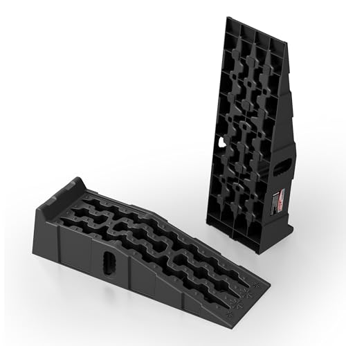 Heavy-Duty Vehicle Service Ramps - 1 Pair Professional Auto Maintenance Lifts for Trucks & SUVs, High-Lift Tire Ramps for Underbody Oil Change, Integrated Support for Jack Stands - size: High Profile V2.0