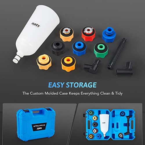 OMT Engine Oil Funnel Set, 2-Quart Spill-Free Filling Kit, 8 Adapters | Nylon & Steel Build; Flexible Extension Tube, No-Mess Refills, Coolant & Fluid Changes, Automotive Mechanics, DIY Vehicles