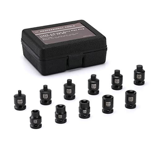 EMENTOL 11PCS 3/8" Drive Pipe Plug Socket Set, SAE, CR-MO, Tapered Male Square Drive- 3/16 Inch to 3/8 Inch, Chamfered Female Square Drive- 1/4 Inch to 3/8 Inch, 11 Pieces Set - size: 11PCS 3/8"Dr.