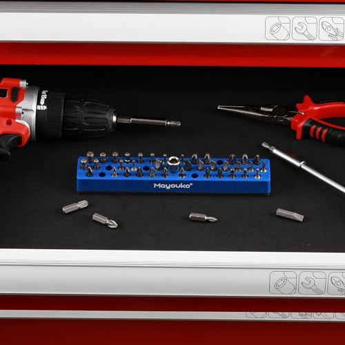 Mayouko 1/4" Magnetic Hex Bit Holder Rack Organizer, 43 Holes, 1/4-Inch Drill Bit Holder, Blue, 2 Racks, Magnetic Bit Holder with Magnet Base for Screwdriver Bits - color: Blue-2packs