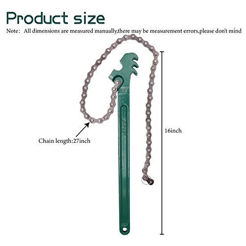 16 Inch Heavy Duty Chain Wrench with 27" Adjustable Chain for 1.5"-7.5" Diameter Pipe, Carbon Steel Reversible Pipe & Oil Filter Wrench for Auto Repair, Plumbing, Water Filter Removal