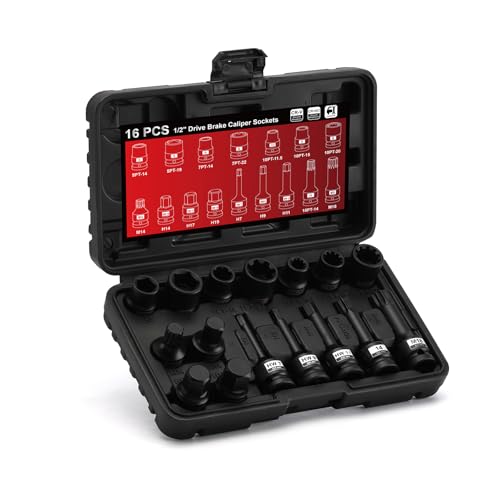 16-Piece Impact Brake Caliper Socket Set, 1/2" Square Drive Brake Caliper Tool Compatible with Audi Porsche VW BMW Ford, With Storage Case