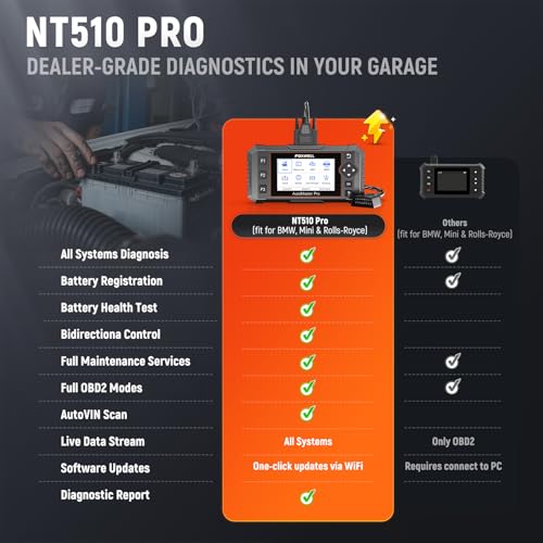 FOXWELL NT510 Pro fit for BMW 2-in-1 Diagnostic Scanner & 12V Battery Tester, Full System Bidirectional Scan Tool with All Reset Services & Battery Registration for BMW/Mini/RR (Lifetime Free Update) - color: fit for BMW -Deep Black
