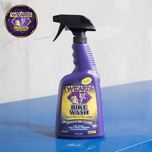 Wizards Motorcycle Bike Wash - Engines, Paint, Chrome & Plastics - 22 oz | pH-Controlled, No Caustic Soda, Acids, or Bleach, Rinses Spot-Free on Rubber and Windshield, for Dirtbike and Street Riders - size: 22 Fl Oz (Pack of 1)