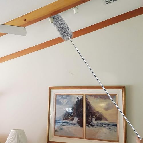UIMO Microfiber Ceiling Fan Cleaner with 30–100" Telescopic Pole | Extendable Duster for High Ceilings and Fans, Bendable Washable Head, Reusable Cleaning Tool for Furniture, Cars, Keyboard - color: White