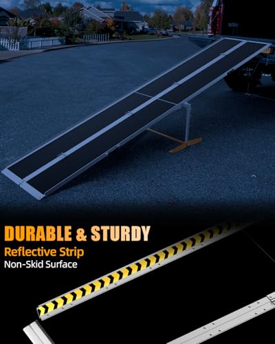 VNN Portable Wheelchair Ramp 12FT, Seamless Non-Slip Aluminum Material Handling Ramps for Wheelchairs for Home, Wheelchair Ramps for Home Steps, Aluminum Loading Dock Plates - size: 12FT (Usable height 12-36 inch)