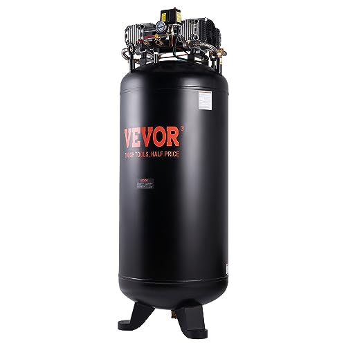 VEVOR 80 Gallons Air Compressor, 6.5HP 15.5SCFM@90 PSI Oil-Free Air Compressor Tank with 145PSI Max Pressure, 86dB Quiet Air Tank for Industrial Manufacturing, Air Brushing, Spraying (3-Phase Power) - size: 80 Gallon | 3-Phase Power