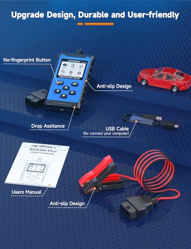 AUTOPHIX 2 IN 1 OBD2 Scanner with Battery Tester, BAS300 Plus 12V 100-2000 CCA Battery Charging Cranking Test Car Code Reader, Full OBD2 Diagnosis Check Engine Diagnostic Scan Tool Battery Load Tester - color: Lake Blue