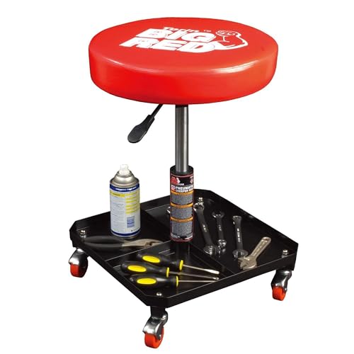 BIG RED TR6350 Torin Rolling Pneumatic Creeper Garage/Shop Seat: Padded Adjustable Mechanic Stool with Tool Tray Storage, Red Large - style: 6350