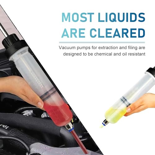 Car Power Steering Fluid Extractor, 200cc Oil Suction Pump, Manual Extraction Oil Syringe with 2 Hoses, Universal for Most Cars (White)