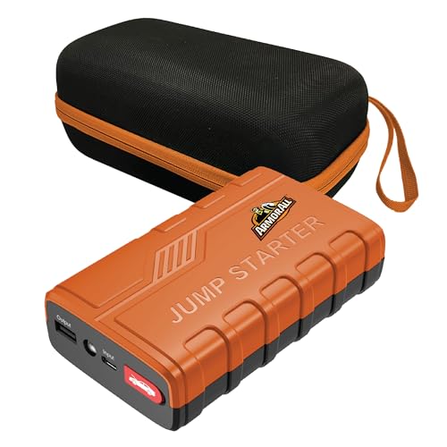 Armor All Car Jump Starter Emergency Power Bank Kit, 800 Amp Peak, 2.4 Amp Phone Charge USB Port, LED Light, Strobe, SOS, Overcharge & Discharge Protection, 7200mAh, For Cars Trucks Motorcycles & More