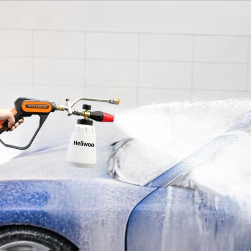 Short Pressure Washer Gun with Foam Cannon 5000 PSI, 1/4 Inch Quick Connector, with 5 Pressure Washer Nozzle Tips, 1 Liter - size: 3/8 quick connect