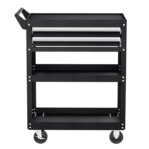 VEVOR 5-Tier Tool Cart with Wheels, 400 lbs Load Capacity, Rolling Work Cart with 2 Drawers & Pegboard, Mechanic Tool Storage Organizer with Locking System for Garage, Warehouse and Repair Shop, Black - style: 5-Tier-400 lbs with 2 Drawers