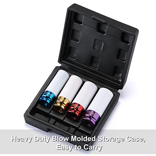 CASOMAN 1/2- Inch Drive Wheel Protector Impact Socket, 1/2" Thin Wall Deep Impact Socket Set Plastic Sleeve Lug Nut, 4 Pieces Set, 6 Point,Metric, 17mm,19mm,21mm,22mm - size: 4pcs