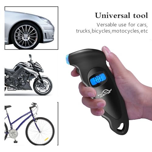 JUSTTOP Digital Tire Pressure Gauge, 150PSI 4 Setting for Cars, Trucks and Bicycles, Backlit LCD and Anti-Skid Grip for Easy and Accurate Reading(Black)