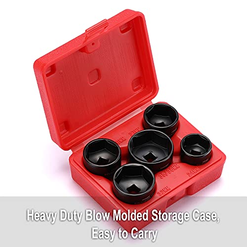 CASOMAN 5 Pieces 3/8" Drive Low Profile Oil Filter Socket Set, Oil Filter Cap Remover and Installer Tool Set, 6 Point, 24mm 27mm, 29mm, 32mm, 36mm, CR-V