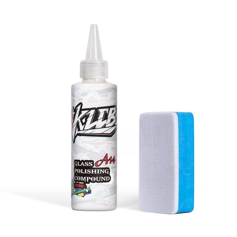 KLCB Car Glass Oil Film Remover Kit - 5.1oz Windshield Water Spot Remover & Glass Stripper - Clear Vision Prep for Rain Repellents - Professional Automotive Window Cleaner with Sponge (1)