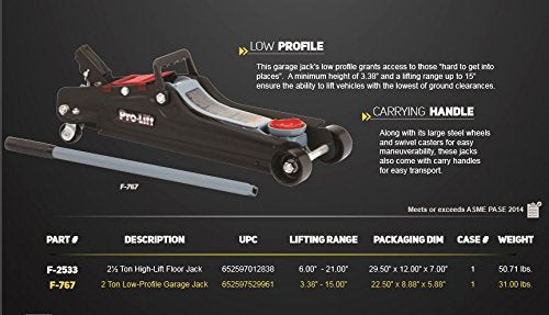 Pro-Lift F-767 Grey Low Profile Floor Jack - 2 Ton Capacity - color: Grey, style: Floor Jack