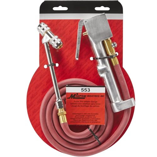 Milton 553 Heavy-Duty Truck Tire Inflator with Pressure Gauge, 5' Hose Dual Lock-on Air Chuck, Made in USA (OSHA Compliant) 10-160 PSI