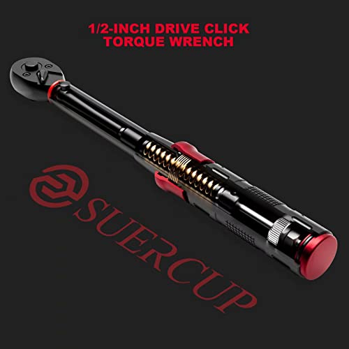 SUERCUP Next-Gen 100-Tooth, 1/2" Drive Click Torque Wrench, 10-170 Ft.Lb | 13.6-230.5 N.m, ±3% Accuracy, 3.6° Arc Swing Tool for Truck/SUV Suspension, Heavy Duty Control Arms, Lug Nuts & Auto Repair - size: (100Tooth) 1/2" 10-170 Ft.Lb/13.6-230.5 N.m
