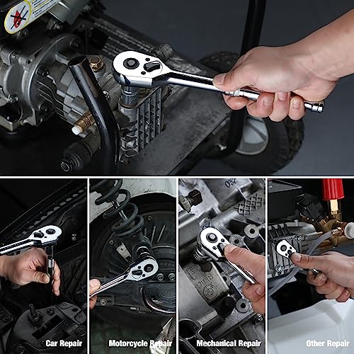 WORKPRO 3-Piece Ratchet Set, 1/4", 3/8", 1/2" Drive, 72-Tooth | Quick Release Reversible, 5 Degree Swing, Chrome Alloy Made, Full Polished - size: combo kit(1/4,3/8,1/2)