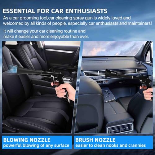 Car Cleaning Gun,High Pressure Air Blow Gun,Fast Interior Dryer Car Detailing Kit,Car Detailing Tools for Quickly Blowing Dust and Dirt Away Working with Compressed Air(2 MORE REPLACEMENT BRUSH HEADS)