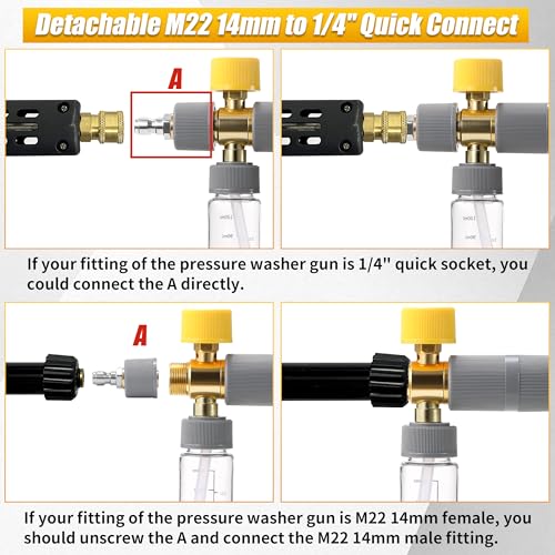 Tool Daily Mini Foam Cannon for Pressure Washer, Dual Connector | 5 Power Washer Spray Nozzle Tips, 1/4 Inch Quick Connect - size: 100 ml