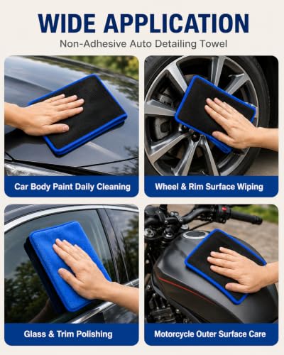 2 PCS Clay Towel, Upgraded Non-Stick Clay Bar Towel for Auto Detailing, 12 x 12 Inch Clay Bar Towel, Microfiber Car Clay Towel, Cleaning and Polishing for Cars, Trucks, and SUV