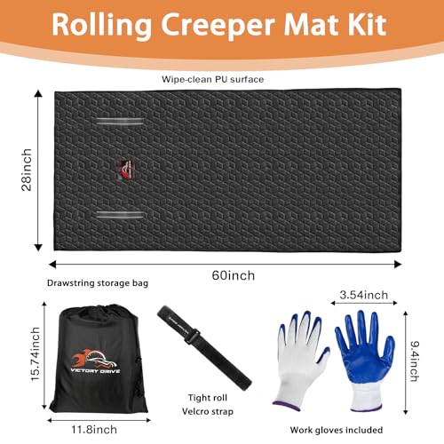 Upgraded Rolling Creeper Mat for Mechanics, 60 x 28 in Padded Automotive Work Mat for Cars, SUVs & Pickup Trucks, Black - color: Black