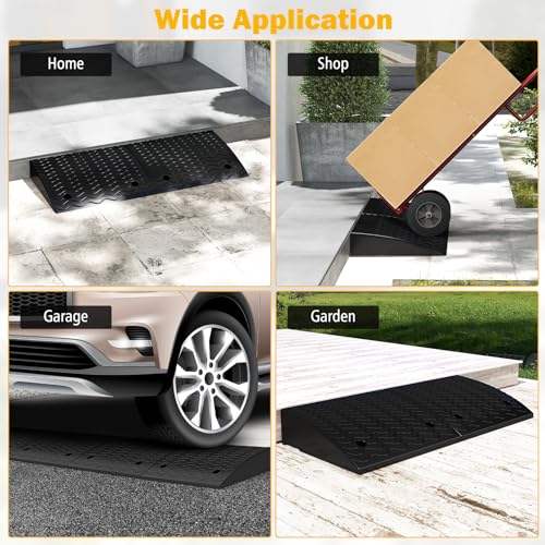 Car Ramps, 2 PCs Rubber Curb Ramps for Driveway, 4.5" Threshold Ramp Set Heavy Duty Ramp Slope for Driveway, Sidewalk, Loading Dock, Cars, Wheelchairs, Bikes, Motorcycles - size: 19" x 16.5" x 4.5"