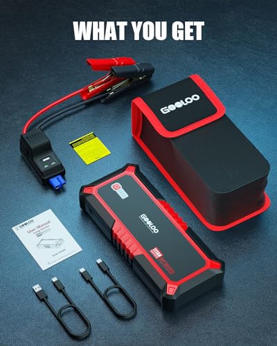 GOOLOO GP3000 Jump Starter, 3000A Peak Car Starter (9L Gas or 7L Diesel) | Supersafe Car Battery Booster Pack - BOOST Mode for Dead Batteries - 16,000mAh Capacity - 3 Modes LED Flashlight - color: Red