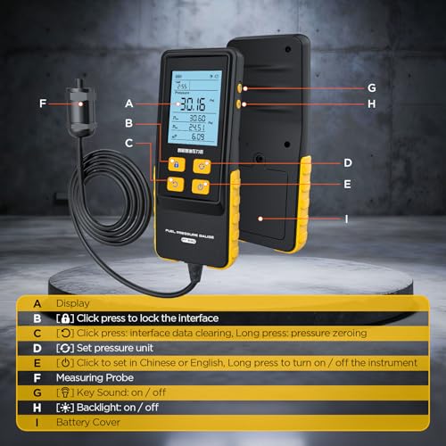 PT630 Fuel Pressure Gauge Digital Fuel Pressure Tester Kit 0-426.6 PSI Digital Display Automotive Tool for Motorcycle Car Truck Automotive Fuel Pressure Tester