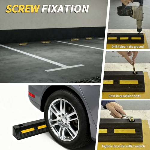 Vacallity 2 Pcs 17"L Heavy Duty Rubber Wheel Stops Parking Stopper for Garage Parking Aid Durable High-Visibility Tire Blocks Parking Aid Gadgets Tire Stops for Cars Trucks RVs with Bolt Installation - size: 3"Height2Pcs