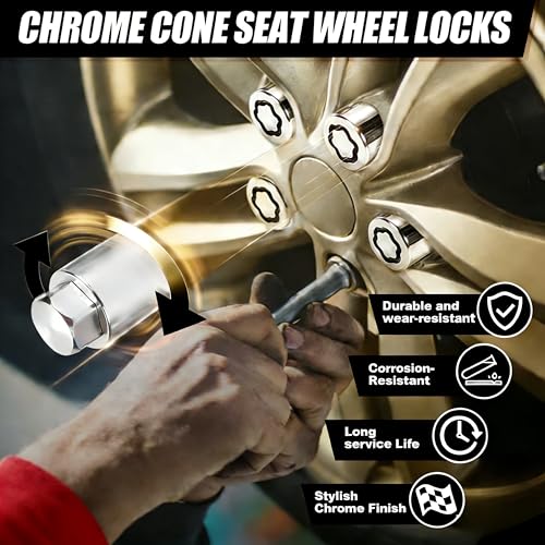 Upgrade2026 Wheel Lock Lug Nuts M12x1.5 Anti Theft Fits Honda Accord 2008-2025 / CR-V 2006-2022 / Civic 2006-2025 / HR-V 2016-2022 & More Hex Key Spherical Seat, Alloy Wheel Lock Set, 4+1Pcs