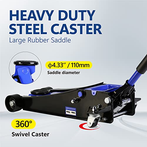 4T Low Profile Steel Floor Jack, 8000 lb, Dual Pump, 4"-21" Lift | Heavy-duty steel, dual-piston quick lift, low profile, 4"-21" range, overload safety protection. - size: 4T Dual Pump 4"-21"