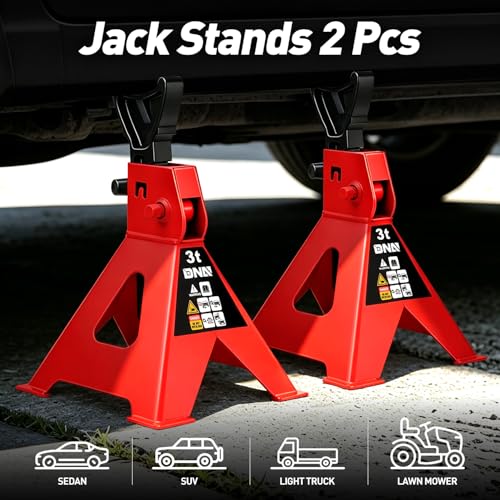 DNA Motoring 1 Pair Jack Stands, 3 Ton (6600 lbs) Capacity Car Lifting Stand, Adjustable Height Car Jack Stands for Cars, Sedans, Small Vehicles, SUV, TOOLS-00682-RD - style: 3 Ton Red